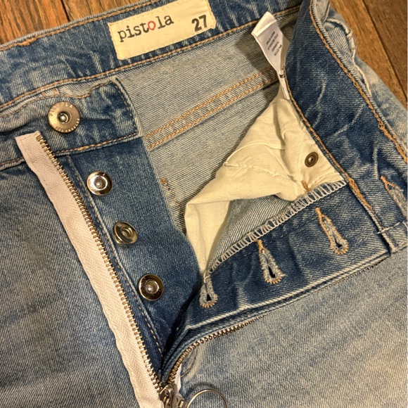 Pistola | Straight Leg Light Wash Button Fly Cropped Jeans - Picture 5 of 12